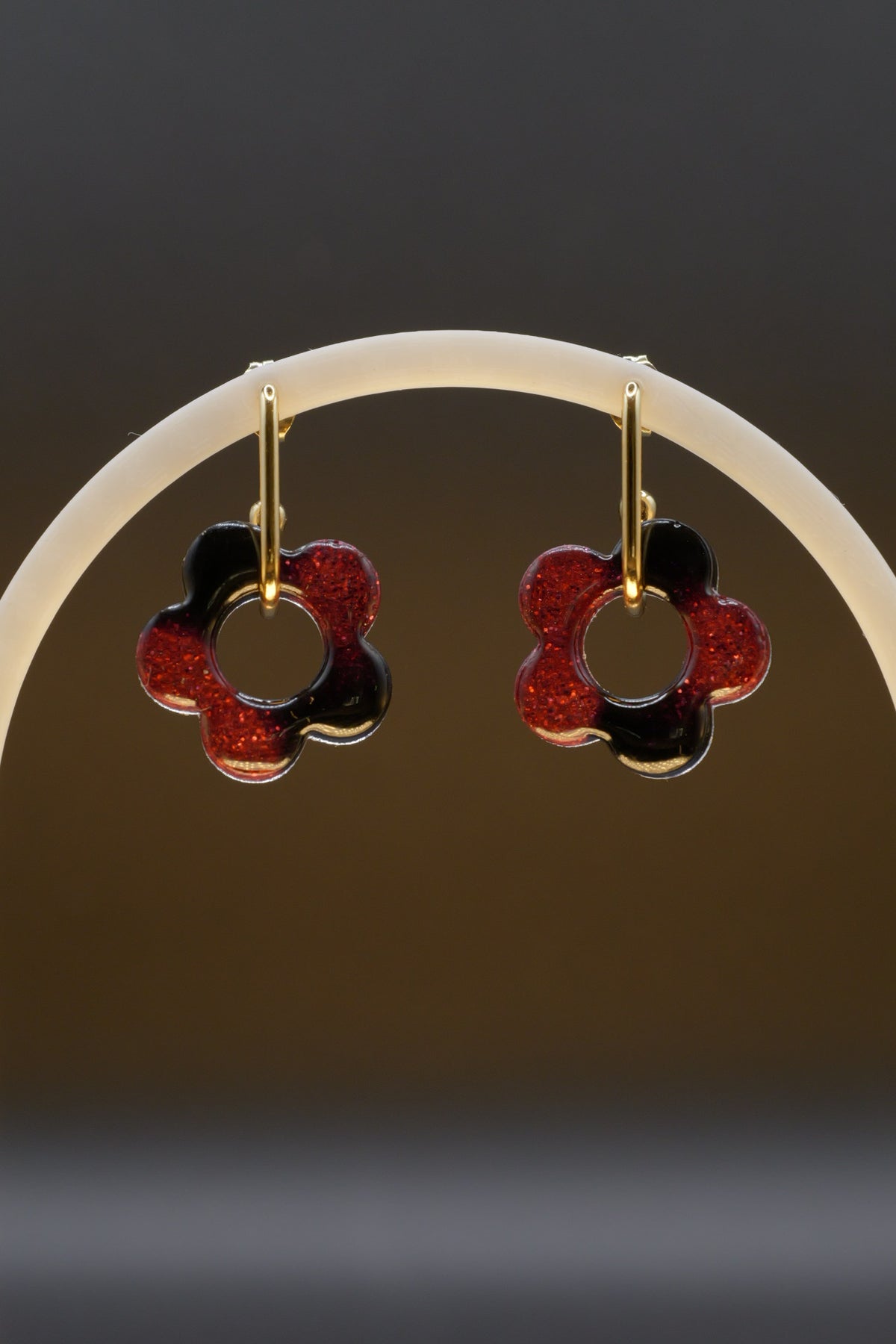 Boucles d'oreilles Fleur Pailletée Rouge